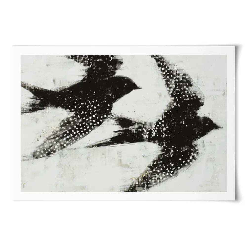 Two Songbirds In Flight Art Print Two Songbirds In Flight Art Print wall art product Chromatic Storm Studio
