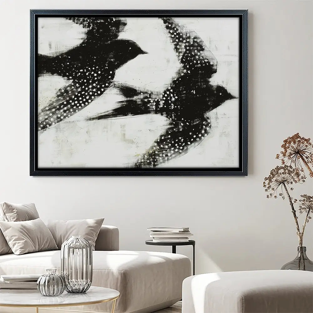Two Songbirds In Flight Canvas Print Two Songbirds In Flight Canvas Print wall art product Chromatic Storm Studio