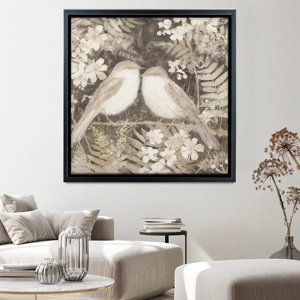 Two Thrush Branch Square Canvas Print Two Thrush Branch Square Canvas Print wall art product Chromatic Storm Studio