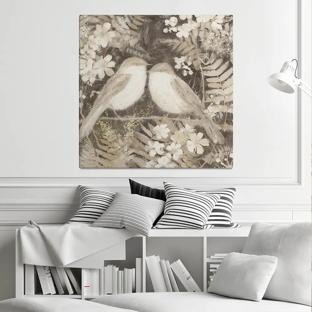 Two Thrush Branch Square Canvas Print Two Thrush Branch Square Canvas Print wall art product Chromatic Storm Studio