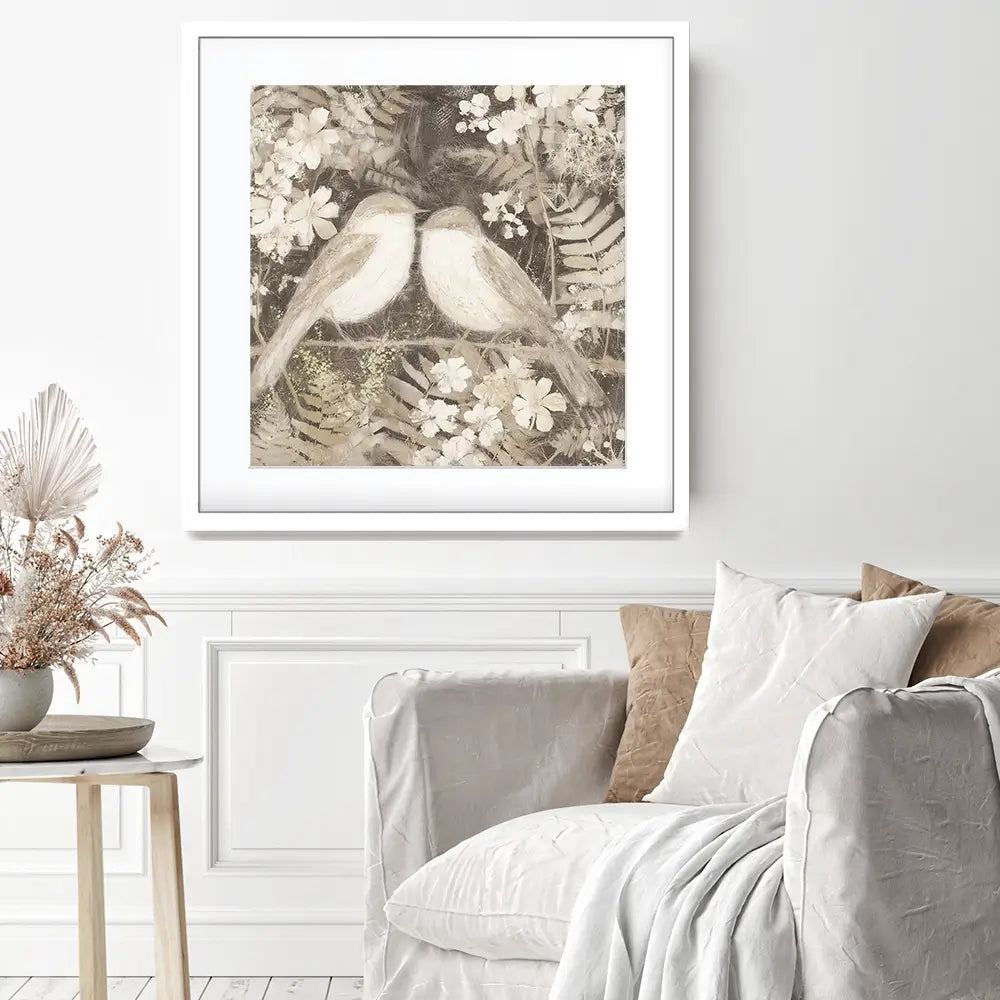Two Thrush Branch Square Framed Art Print Two Thrush Branch Square Framed Art Print wall art product Chromatic Storm Studio