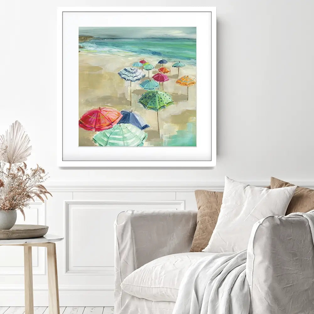 Umbrella Beach Square Framed Art Print Umbrella Beach Square Framed Art Print wall art product Carol Robinson