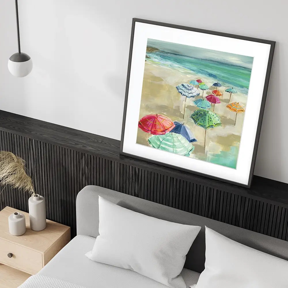 Umbrella Beach Square Framed Art Print Umbrella Beach Square Framed Art Print wall art product Carol Robinson