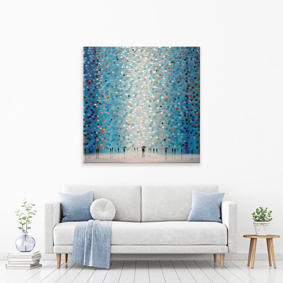 Umbrellas At Night Square Canvas Print wall art product Ekaterina Ermilkina / Independent