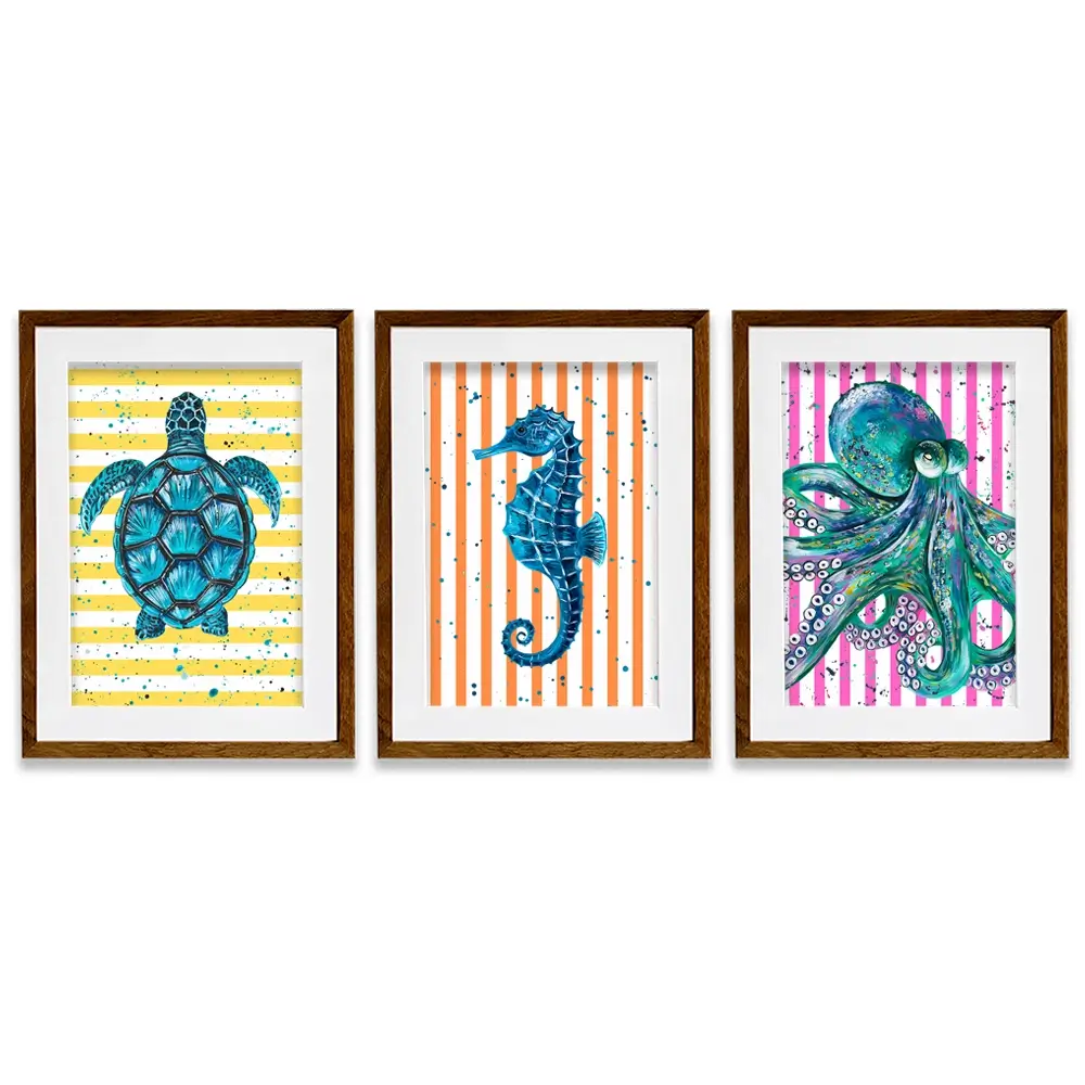 Under The Sea Striped Framed Art Print Trio Under The Sea Striped Framed Art Print Trio wall art product Emma LC Art