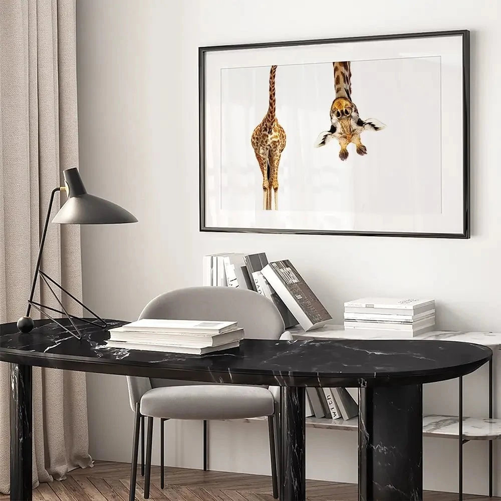 Upside Down Giraffe Framed Art Print Upside Down Giraffe Framed Art Print wall art product Sergey Novikov / Shutterstock