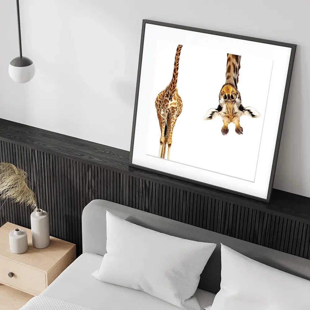 Upside Down Giraffe Square Framed Art Print Upside Down Giraffe Square Framed Art Print wall art product Sergey Novikov / Shutterstock