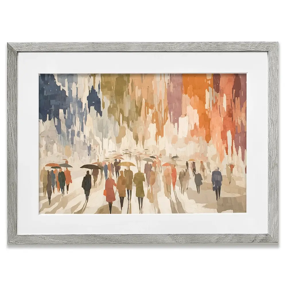Urban Rainy Promenade Framed Art Print Urban Rainy Promenade Framed Art Print wall art product Chromatic Storm Studio