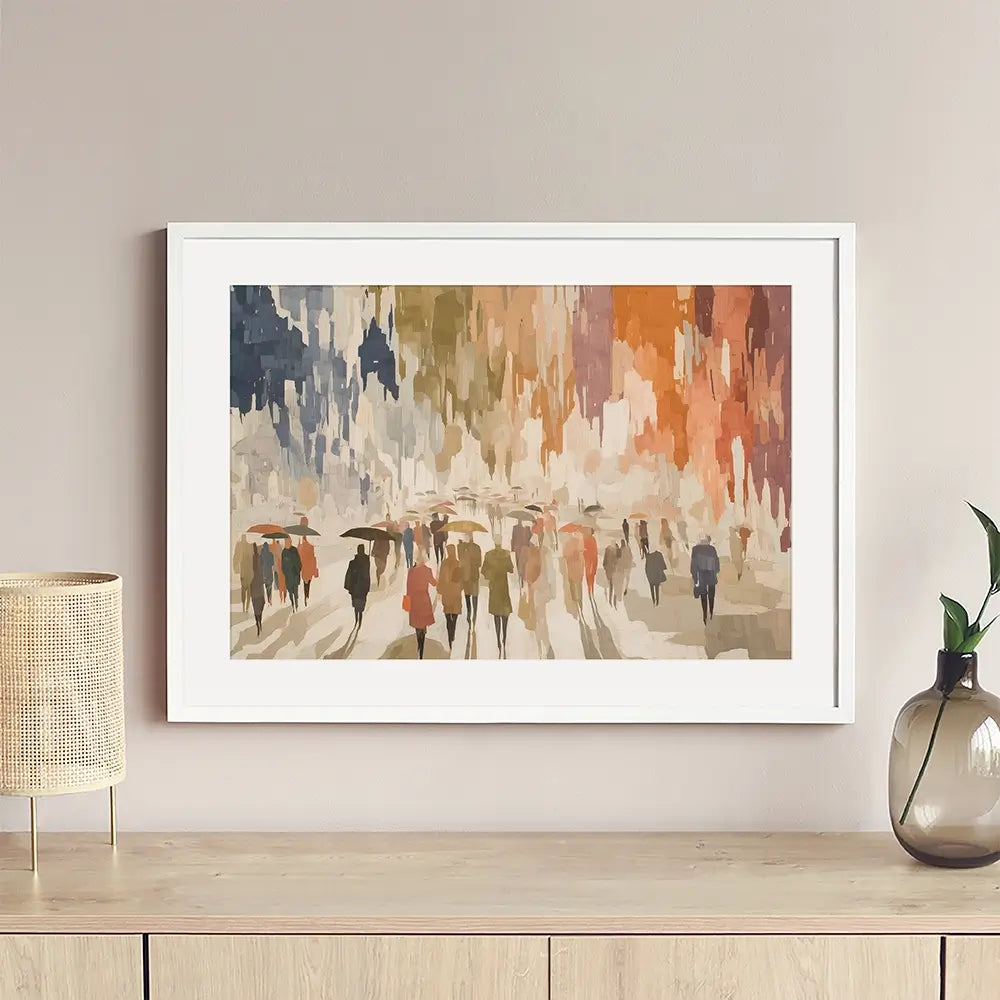 Urban Rainy Promenade Framed Art Print Urban Rainy Promenade Framed Art Print wall art product Chromatic Storm Studio