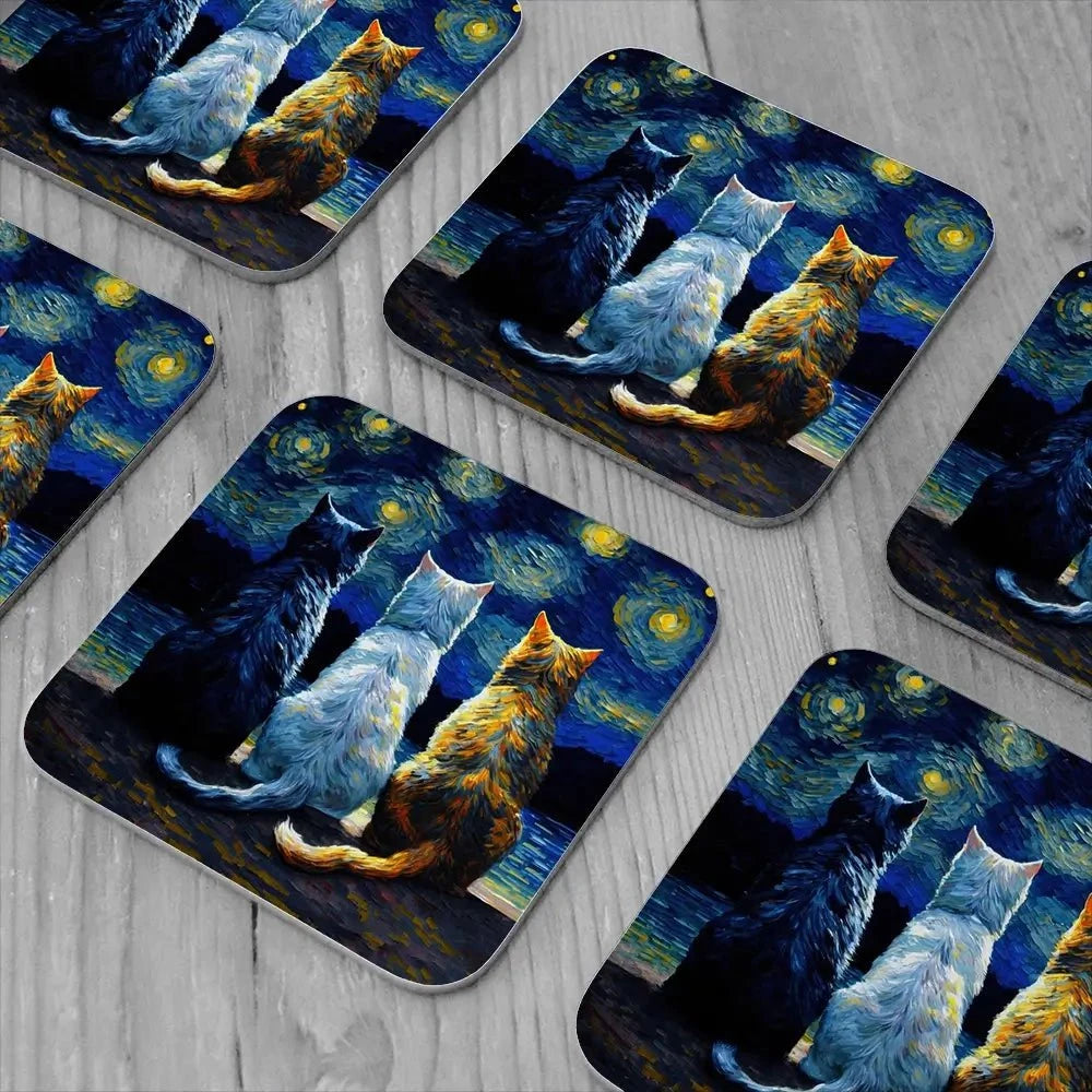 Van Gogh Three Cats Coaster Set Rainbow Soul Tree Coaster Set | Rainbow Soul Tree Art Coasters wall art product Svetlana Aleynikova