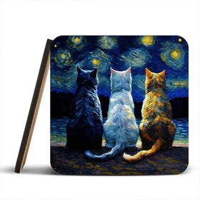 Van Gogh Three Cats Coaster Set Rainbow Soul Tree Coaster Set | Rainbow Soul Tree Art Coasters wall art product Svetlana Aleynikova