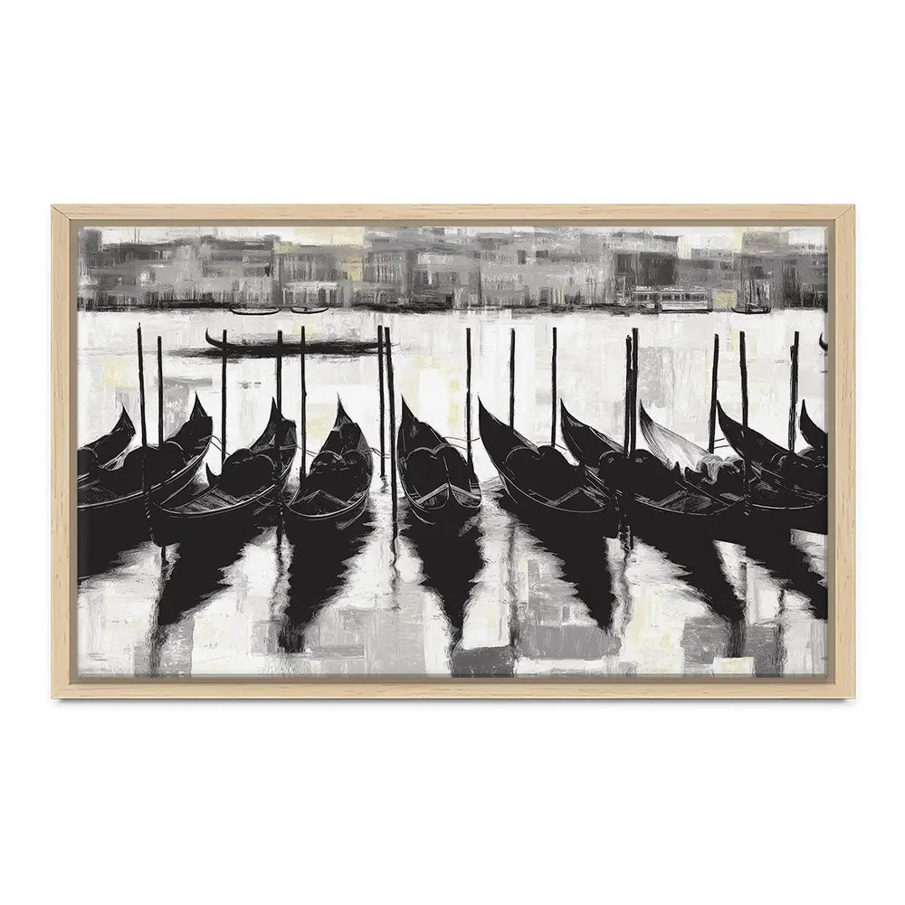Venetian Lagoon Gondolas At Dock Canvas Print Venetian Lagoon Gondolas At Dock Canvas Print wall art product Chromatic Storm Studio