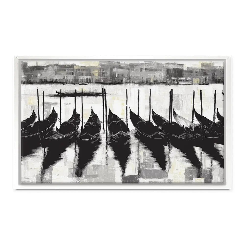 Venetian Lagoon Gondolas At Dock Canvas Print Venetian Lagoon Gondolas At Dock Canvas Print wall art product Chromatic Storm Studio