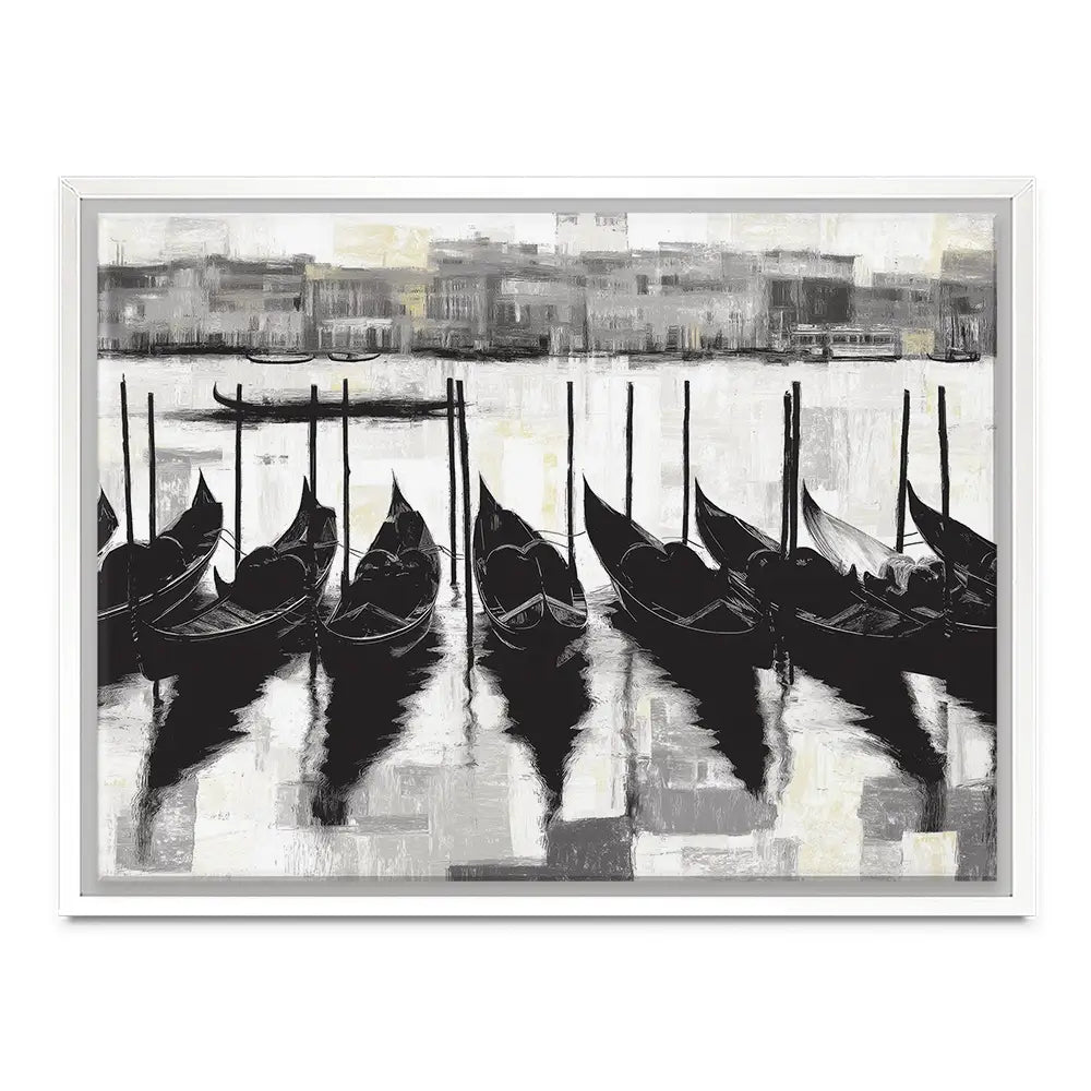 Venetian Lagoon Gondolas At Dock Canvas Print Venetian Lagoon Gondolas At Dock Canvas Print wall art product Chromatic Storm Studio