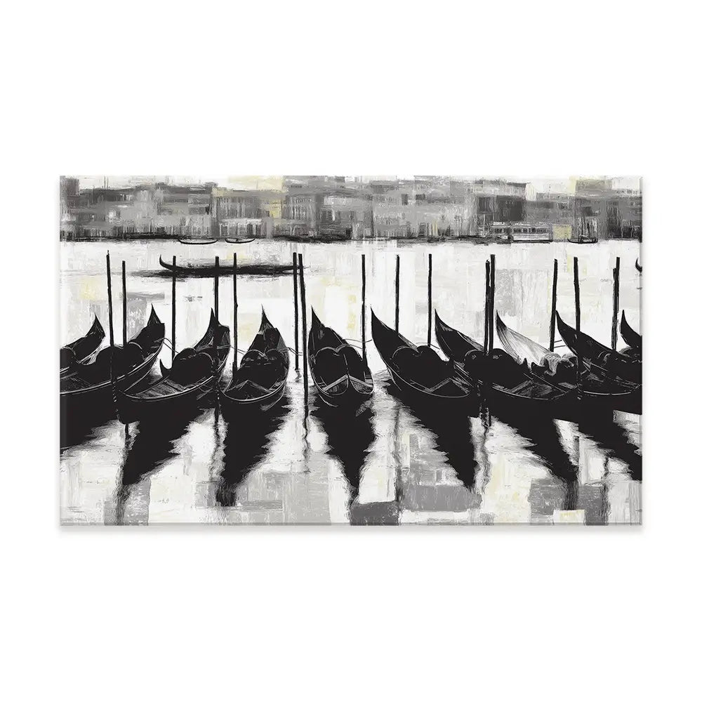 Venetian Lagoon Gondolas At Dock Canvas Print Venetian Lagoon Gondolas At Dock Canvas Print wall art product Chromatic Storm Studio