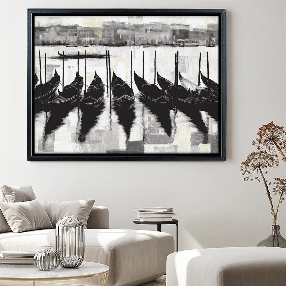 Venetian Lagoon Gondolas At Dock Canvas Print Venetian Lagoon Gondolas At Dock Canvas Print wall art product Chromatic Storm Studio