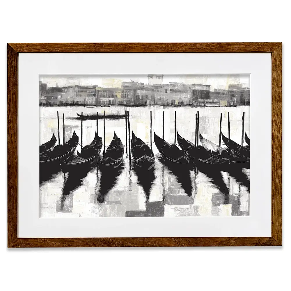 Venetian Lagoon Gondolas At Dock Framed Art Print Venetian Lagoon Gondolas At Dock Framed Art Print wall art product Chromatic Storm Studio