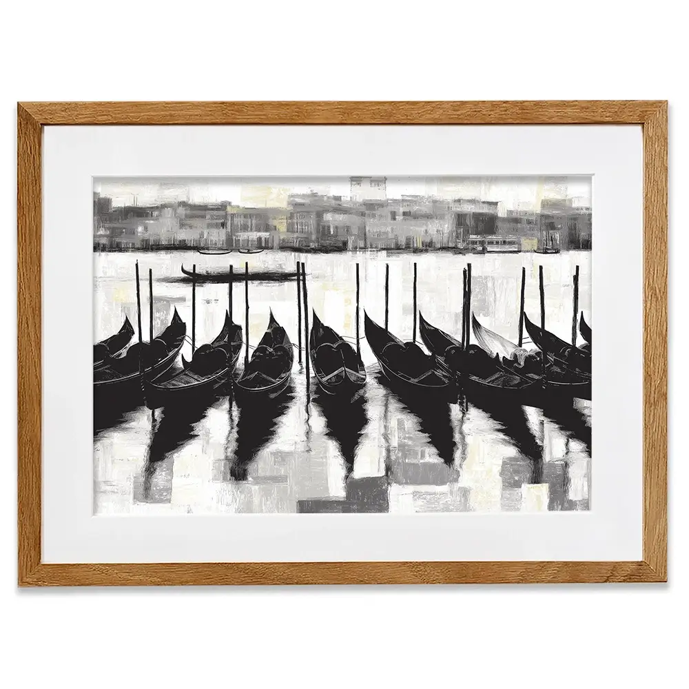 Venetian Lagoon Gondolas At Dock Framed Art Print Venetian Lagoon Gondolas At Dock Framed Art Print wall art product Chromatic Storm Studio