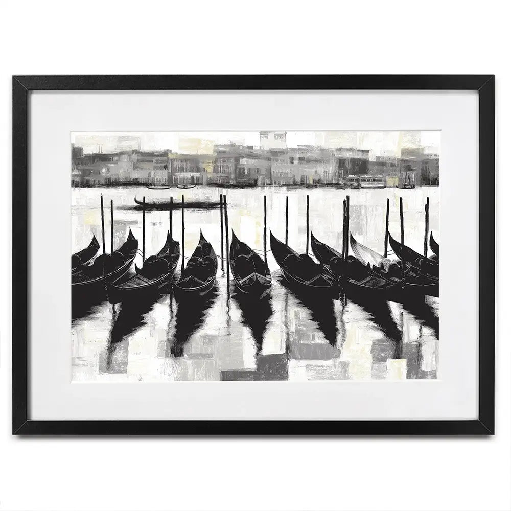 Venetian Lagoon Gondolas At Dock Framed Art Print Venetian Lagoon Gondolas At Dock Framed Art Print wall art product Chromatic Storm Studio