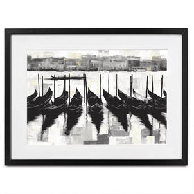 Venetian Lagoon Gondolas At Dock Framed Art Print Venetian Lagoon Gondolas At Dock Framed Art Print wall art product Chromatic Storm Studio