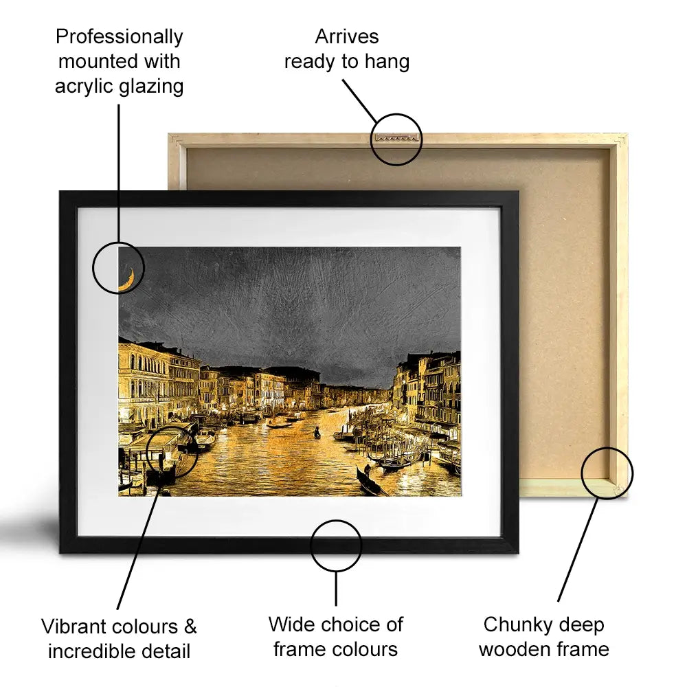 Venice Glow Framed Art Print Venice Glow Framed Art Print wall art product Mohammadreza Zeidabadi / Shutterstock