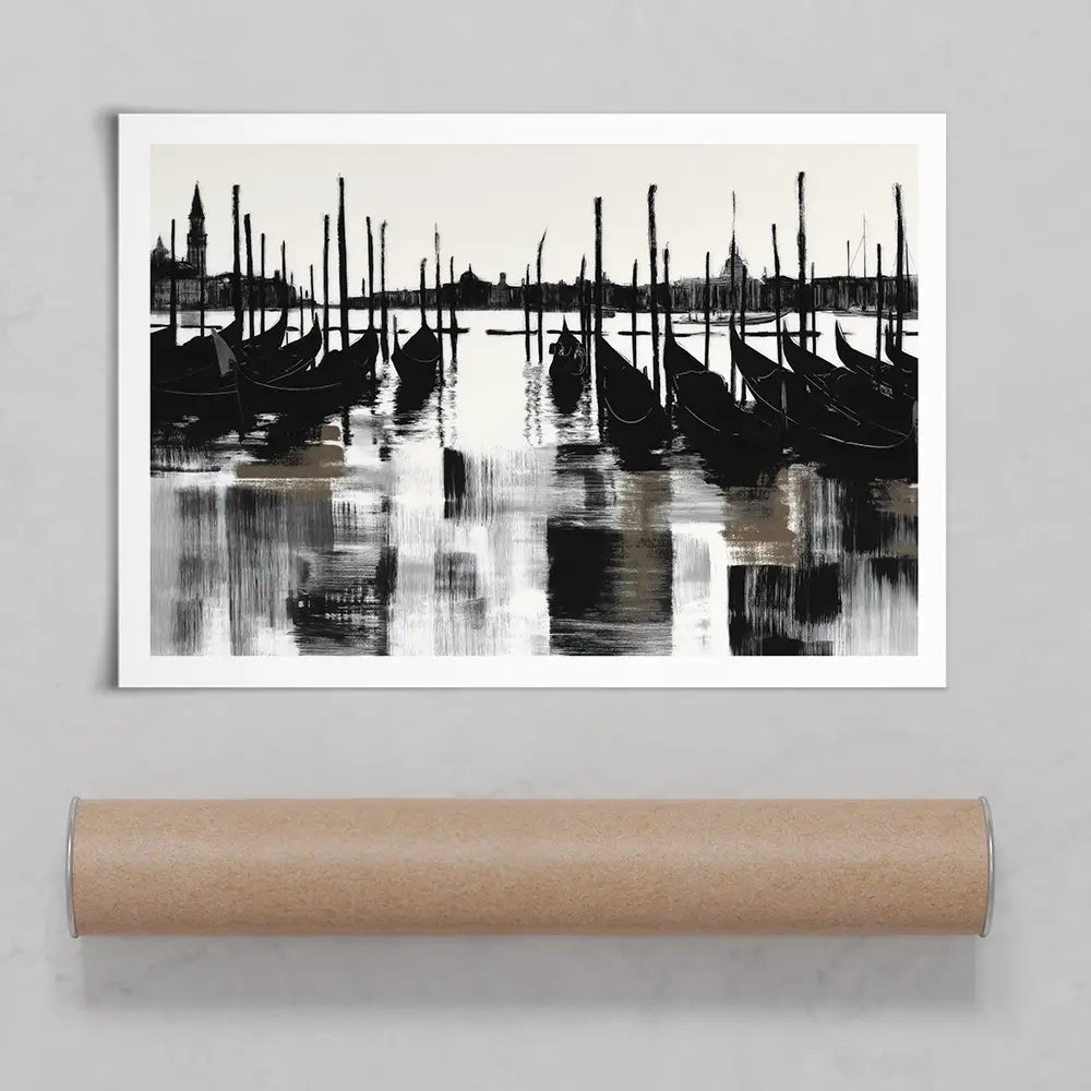 Venice Gondolas And Mooring Poles Art Print Venice Gondolas And Mooring Poles Art Print wall art product Chromatic Storm Studio
