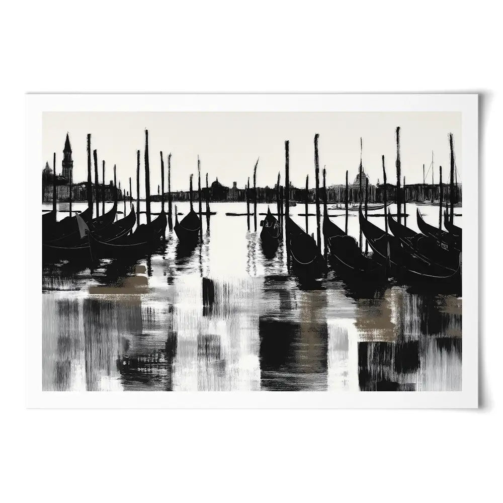 Venice Gondolas And Mooring Poles Art Print Venice Gondolas And Mooring Poles Art Print wall art product Chromatic Storm Studio