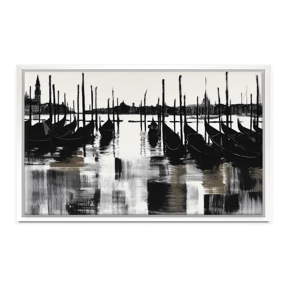 Venice Gondolas And Mooring Poles Canvas Print Venice Gondolas And Mooring Poles Canvas Print wall art product Chromatic Storm Studio
