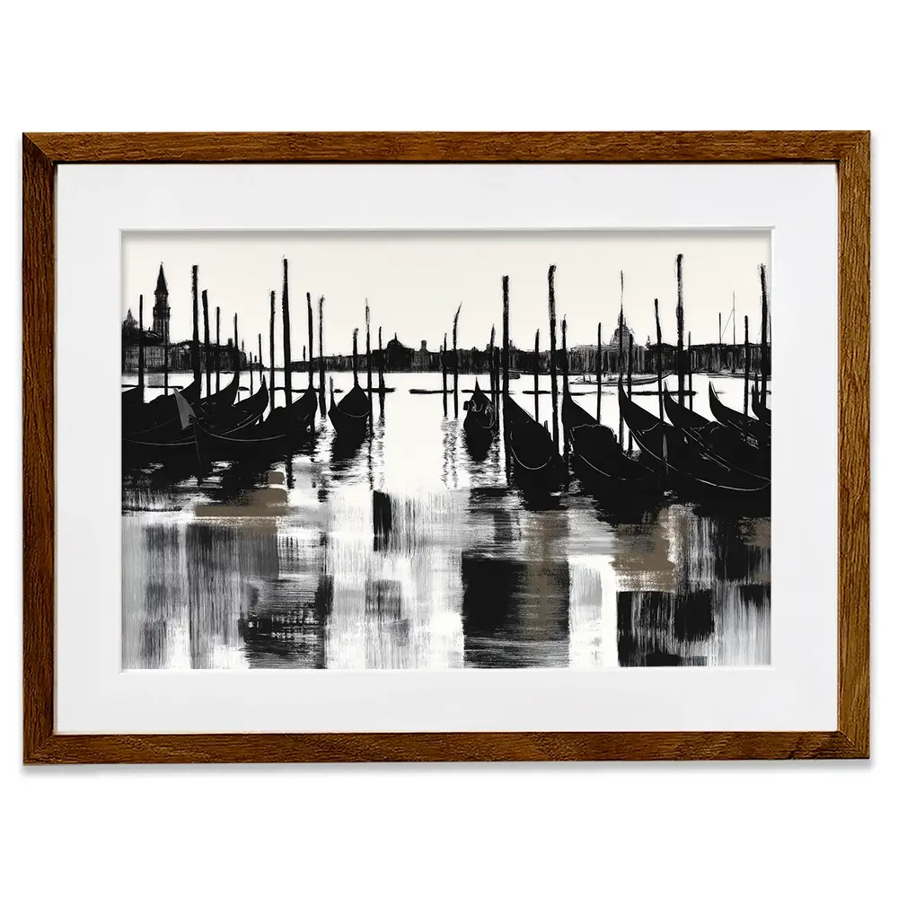 Venice Gondolas And Mooring Poles Framed Art Print Venice Gondolas And Mooring Poles Framed Art Print wall art product Chromatic Storm Studio