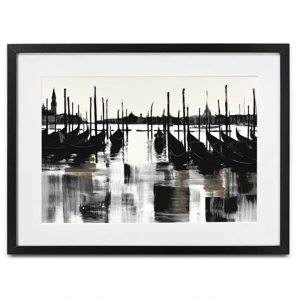 Venice Gondolas And Mooring Poles Framed Art Print Venice Gondolas And Mooring Poles Framed Art Print wall art product Chromatic Storm Studio