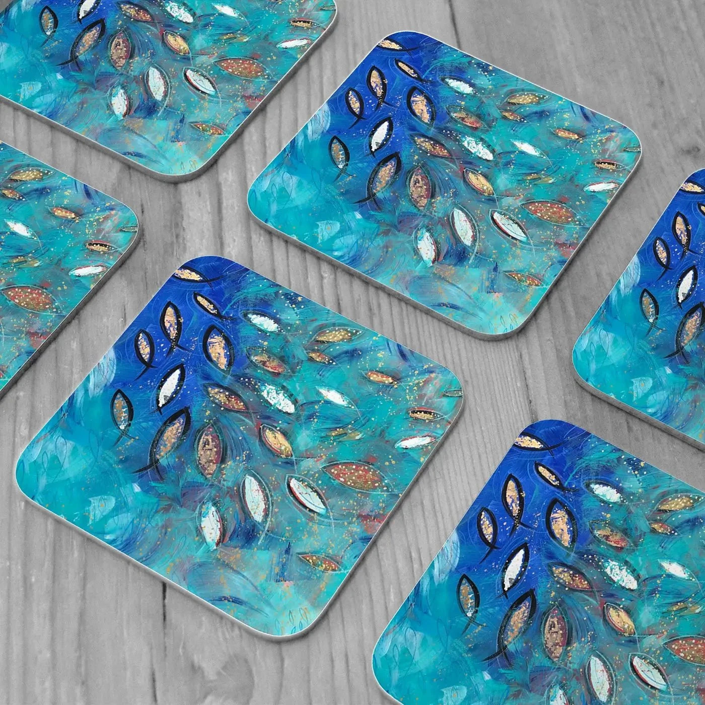 Very Fishy Coaster Set Rainbow Soul Tree Coaster Set | Rainbow Soul Tree Art Coasters wall art product Jane Brookshaw