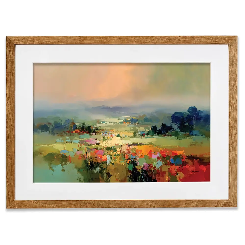 Vibrant Abstract Fields And Soft Pastel Sky Framed Art Print Vibrant Abstract Fields And Soft Pastel Sky Framed Art Print wall art product Leon Devenice