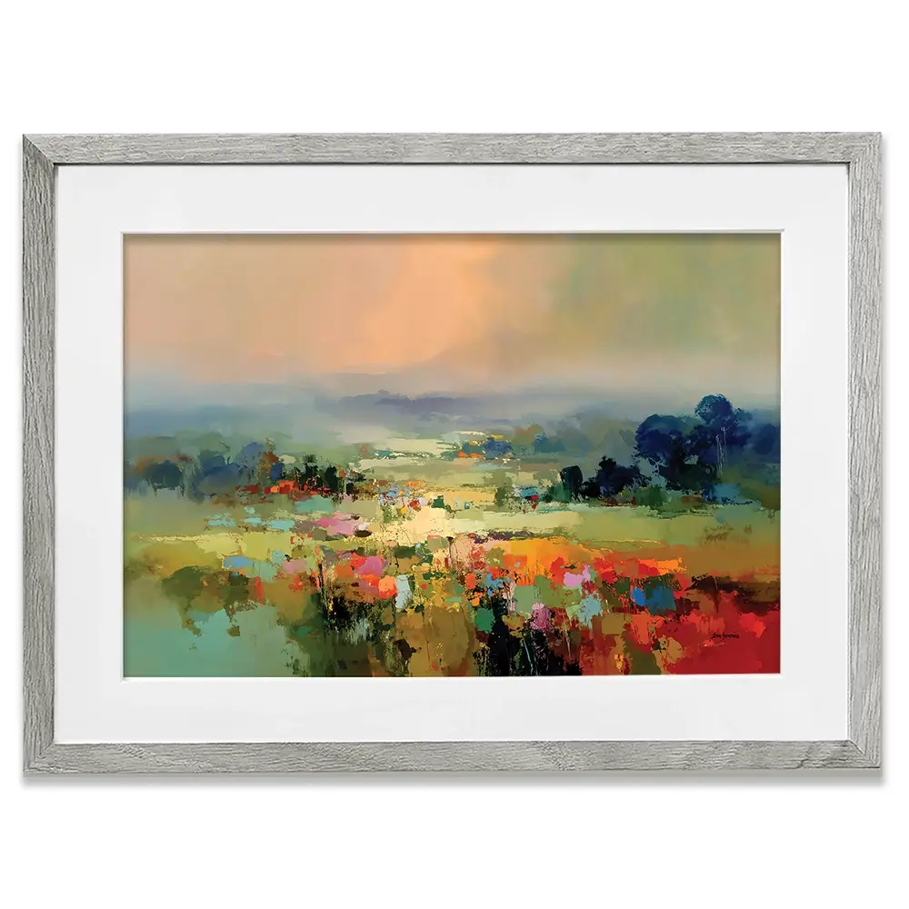 Vibrant Abstract Fields And Soft Pastel Sky Framed Art Print Vibrant Abstract Fields And Soft Pastel Sky Framed Art Print wall art product Leon Devenice