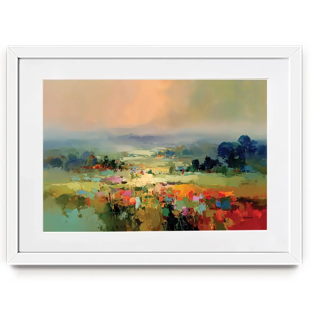 Vibrant Abstract Fields And Soft Pastel Sky Framed Art Print Vibrant Abstract Fields And Soft Pastel Sky Framed Art Print wall art product Leon Devenice