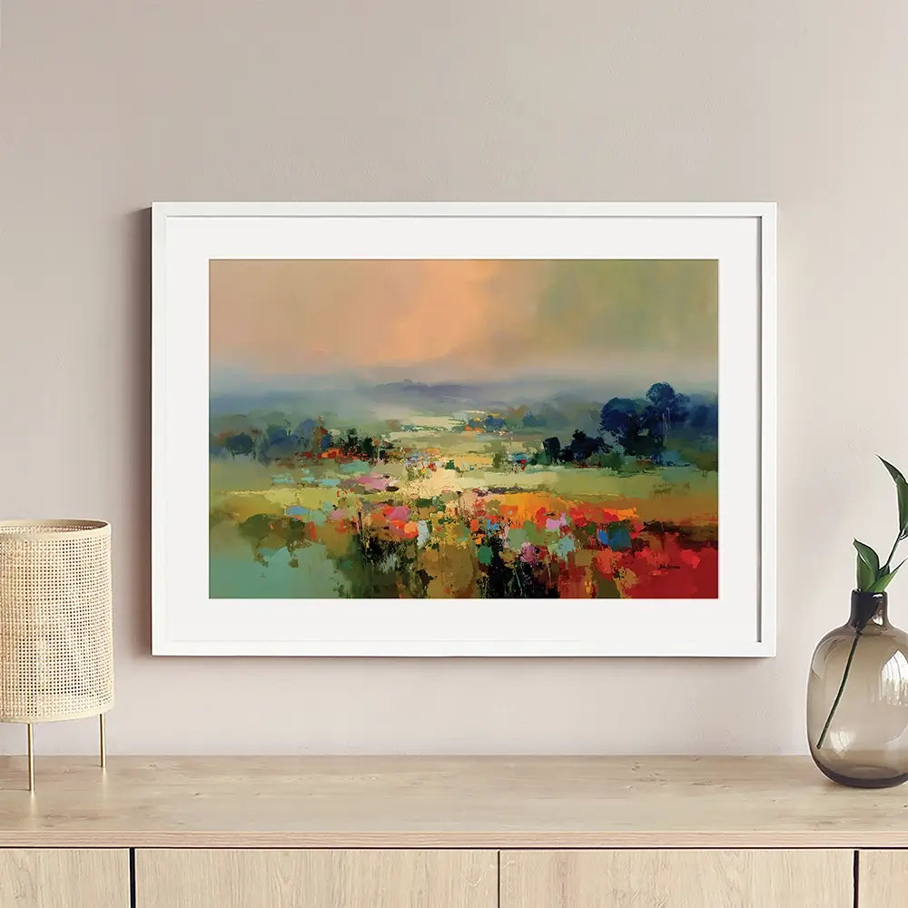 Vibrant Abstract Fields And Soft Pastel Sky Framed Art Print Vibrant Abstract Fields And Soft Pastel Sky Framed Art Print wall art product Leon Devenice