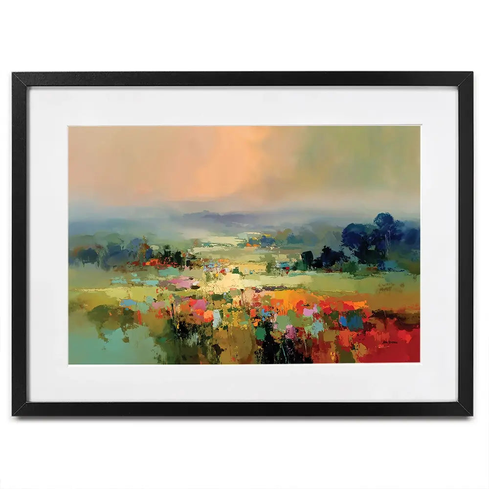 Vibrant Abstract Fields And Soft Pastel Sky Framed Art Print Vibrant Abstract Fields And Soft Pastel Sky Framed Art Print wall art product Leon Devenice