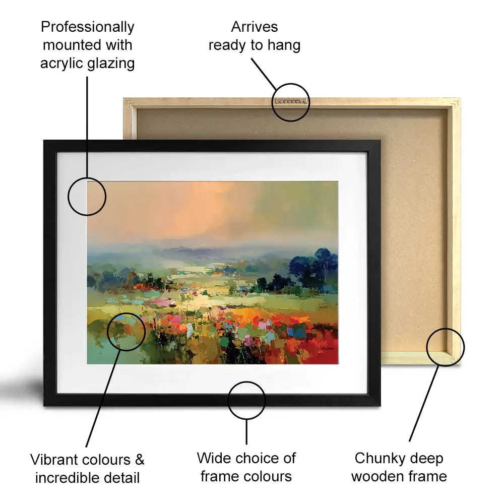 Vibrant Abstract Fields And Soft Pastel Sky Framed Art Print Vibrant Abstract Fields And Soft Pastel Sky Framed Art Print wall art product Leon Devenice