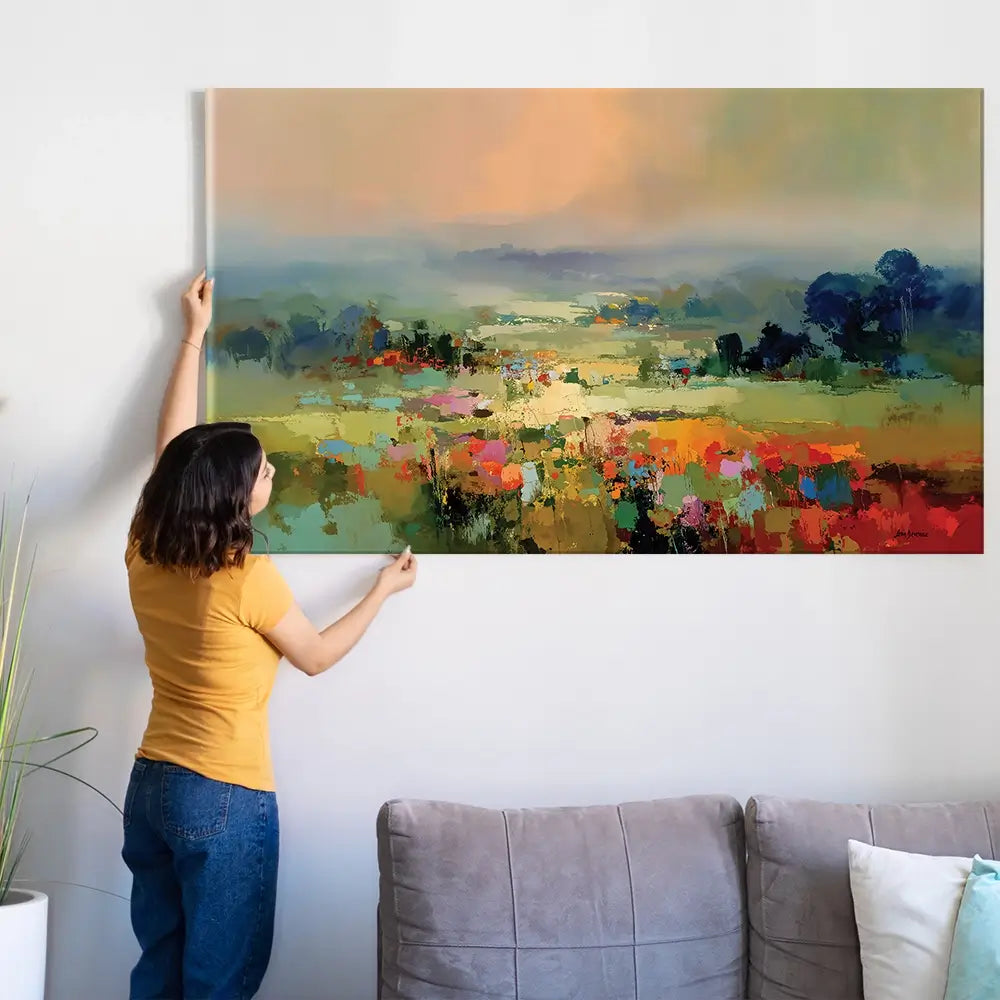 Vibrant Abstract Fields And Soft Pastel Sky Oversized Canvas Print Vibrant Abstract Fields And Soft Pastel Sky Oversized Canvas Print wall art product Leon Devenice