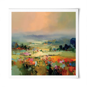 Vibrant Abstract Fields And Soft Pastel Sky Square Art Print Vibrant Abstract Fields And Soft Pastel Sky Square Art Print wall art product Art Print Shop