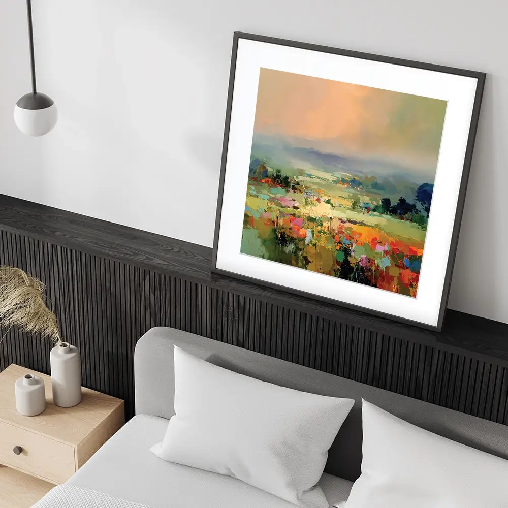 Vibrant Abstract Fields And Soft Pastel Sky Square Framed Art Print Vibrant Abstract Fields And Soft Pastel Sky Square Framed Art Print wall art product Art Print Shop