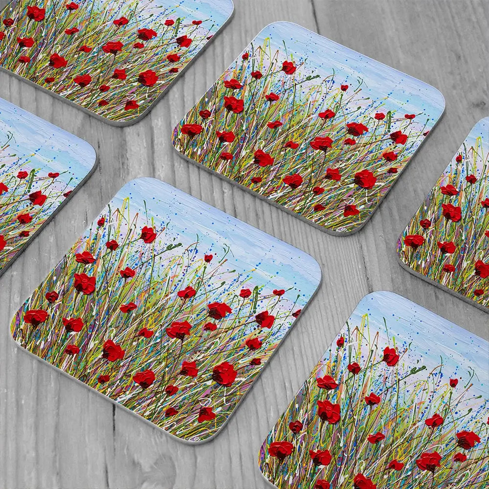 Vibrant Poppies Coaster Set Rainbow Soul Tree Coaster Set | Rainbow Soul Tree Art Coasters wall art product Olga Tkachyk