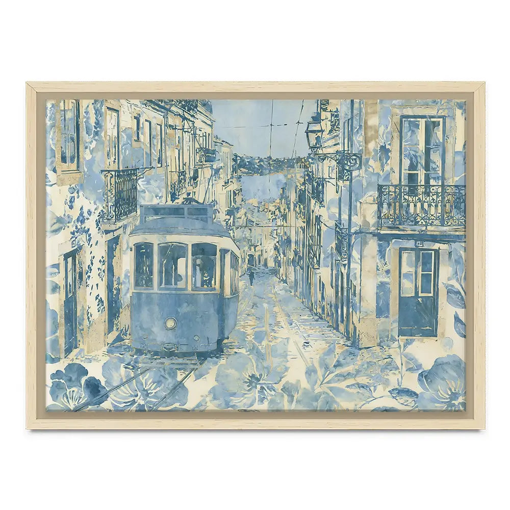 Vintage Tram Mediterranean Street Canvas Print Vintage Tram Mediterranean Street Canvas Print wall art product Chromatic Storm Studio
