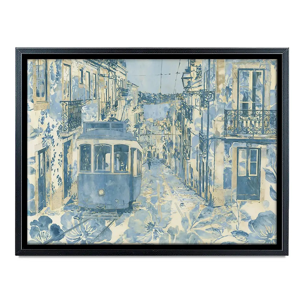 Vintage Tram Mediterranean Street Canvas Print Vintage Tram Mediterranean Street Canvas Print wall art product Chromatic Storm Studio