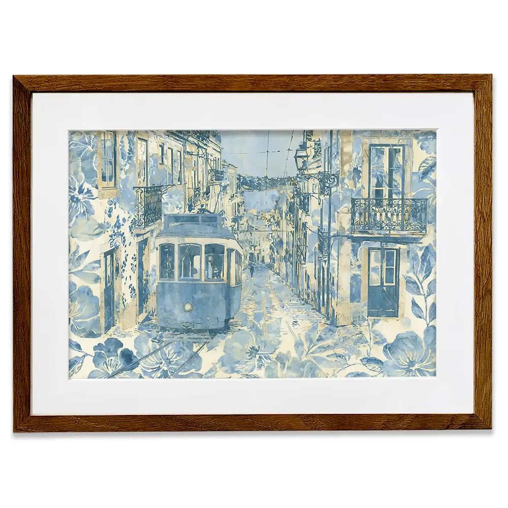 Vintage Tram Mediterranean Street Framed Art Print Vintage Tram Mediterranean Street Framed Art Print wall art product Chromatic Storm Studio