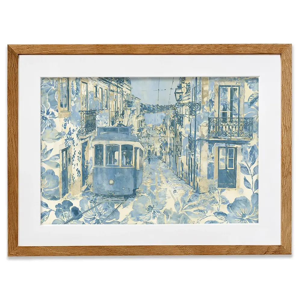 Vintage Tram Mediterranean Street Framed Art Print Vintage Tram Mediterranean Street Framed Art Print wall art product Chromatic Storm Studio