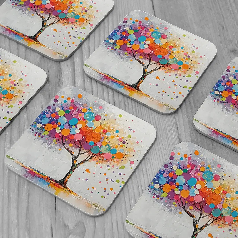 Vivid Tree Coaster Set Rainbow Soul Tree Coaster Set | Rainbow Soul Tree Art Coasters wall art product David Alexander Elder