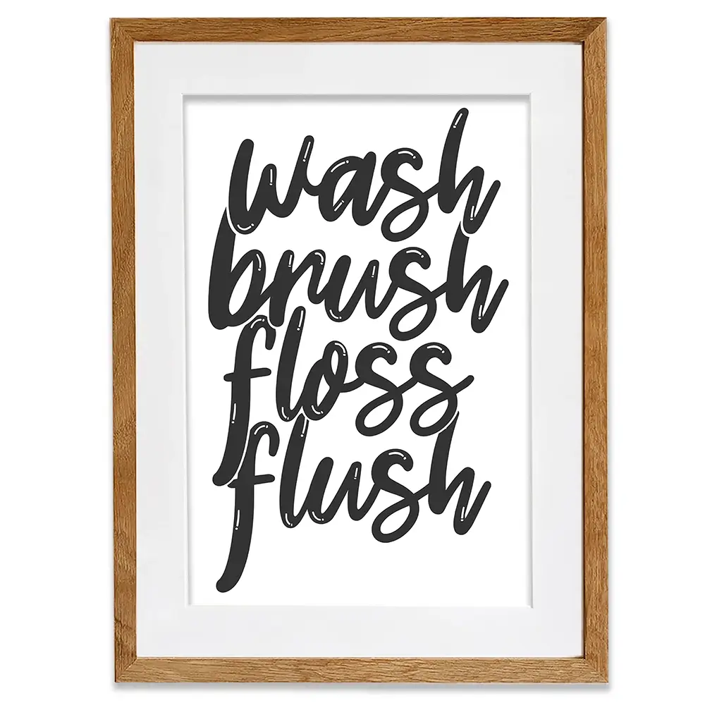 Wash Brush Floss Flush Framed Art Print Wash Brush Floss Flush Framed Art Print wall art product MihneaKK / Shutterstock
