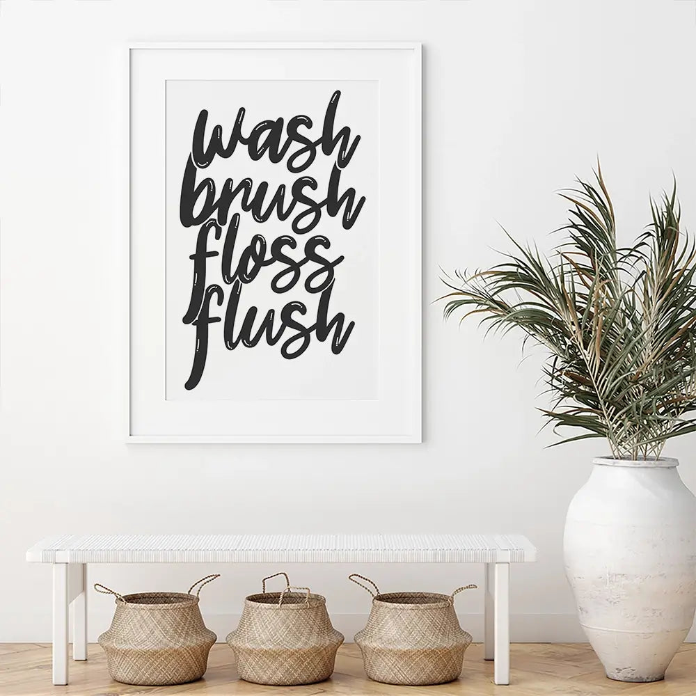 Wash Brush Floss Flush Framed Art Print Wash Brush Floss Flush Framed Art Print wall art product MihneaKK / Shutterstock