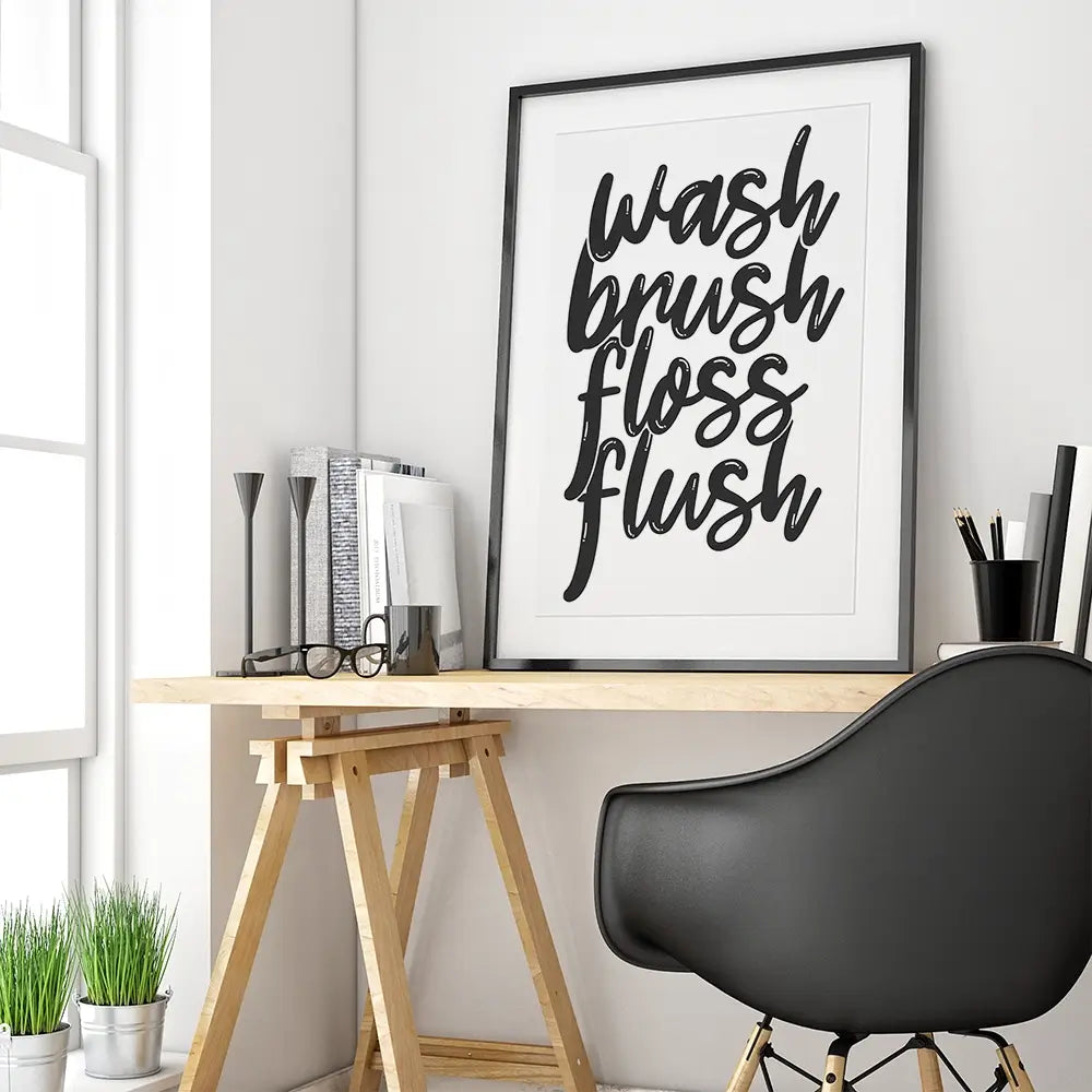 Wash Brush Floss Flush Framed Art Print Wash Brush Floss Flush Framed Art Print wall art product MihneaKK / Shutterstock