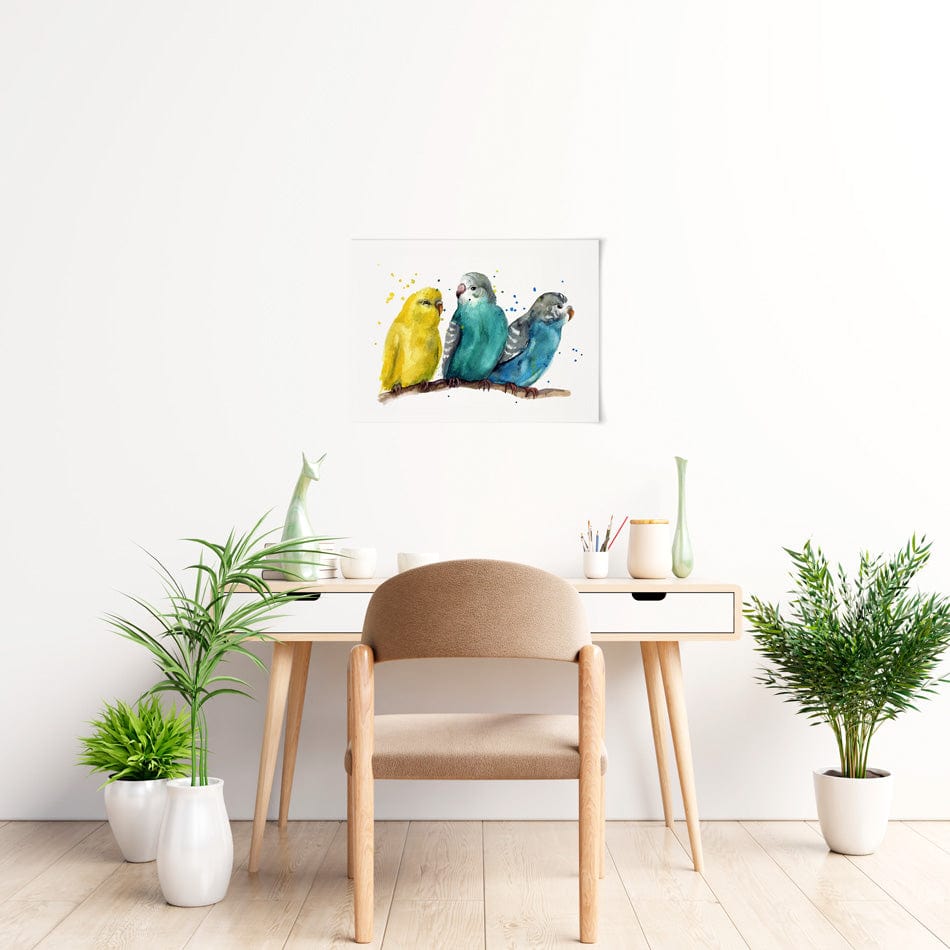 Watercolour Budgies Art Print wall art product Tatyana Komtsyan / Shutterstock